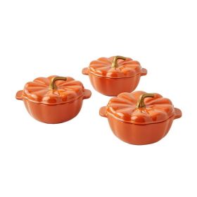 14.2-Ounce Ceramic Orange Pumpkin Mini Cocottes Set, 3 Count