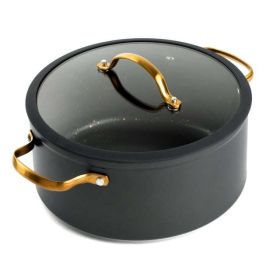 Non-Stick 5 QT Signature Stock Pot with Glass Lid, Black & Gold