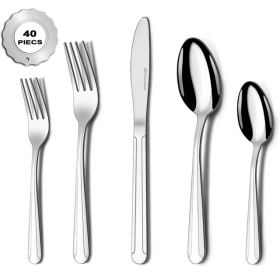 Bestdin Silverware Set for 8, 40 Pieces Stainless Steel Flatware Set, Include Fork Knife Spoon Set, Mirror Polished, Dishwasher Safe