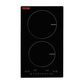 VEVOR Electric Cooktop, 2 Burners, 12'' Induction Stove Top, Built-in Magnetic Cooktop 1800W, 9 Heating Level Multifunctional Burner