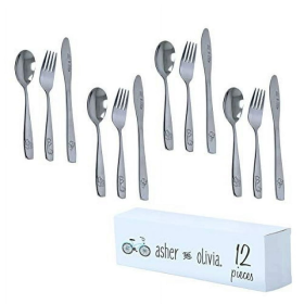 Kids and Toddler Utensils Silverware Set – 12-Piece Toddler Silverware Includes 3 Forks 3 Spoons and 3 Kid-Friendly Knives - kids Cutlery Metal Flatwa