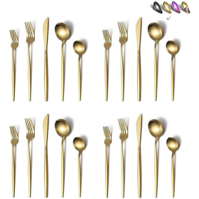 Just Houseware Silverware Sets 40 Pieces, Stainless Steel Flatware Sets, Titanium Plating Cutlery Set, Matte Gold Utensil Sets