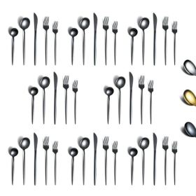 ReaNea Black Silverware Set 40 Pieces, Stainless Steel Flatware Set, Titanium Black Plating Cutlery Set Utensil Sets Service for 8