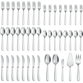 Vesteel 45 Piece Modern Silverware Set with Serving Utensils, Stainless Steel Flatware Cutlery Set for 8