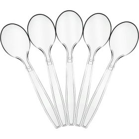 PLASTICPRO Clear Plastic Soup Spoons Heavy Duty Disposable Silverware, 100-Pack